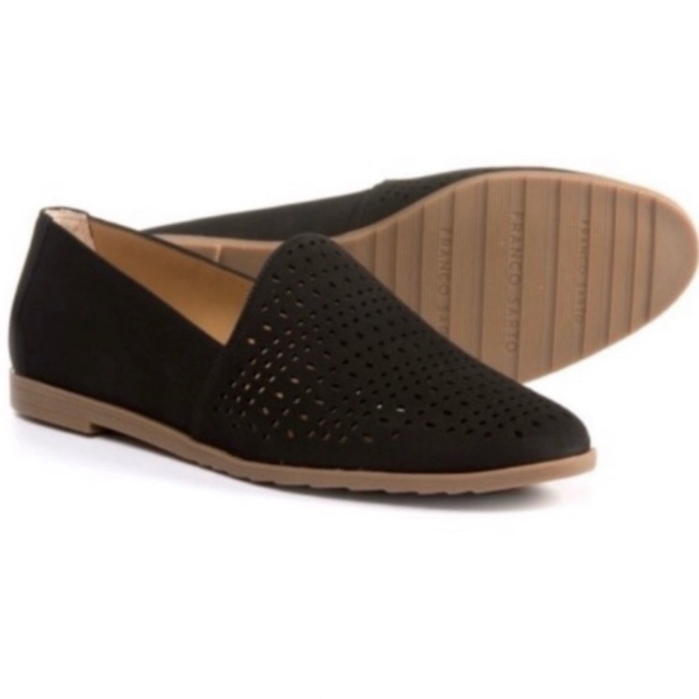Black Perforated Slip-On Women's Loafers